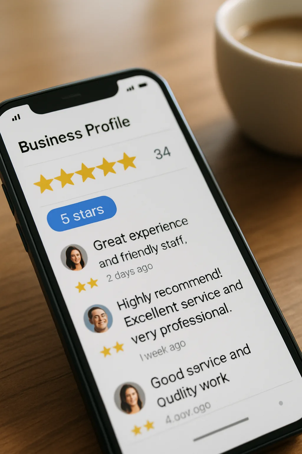 Fiche Google Business Profile avec avis clients pour le SEO local