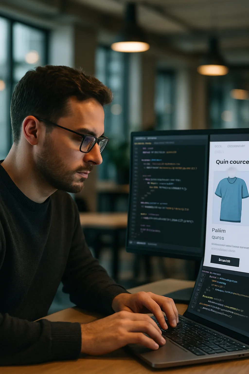 Développeur travaillant sur un CMS ecommerce open source comme WooCommerce ou Magento